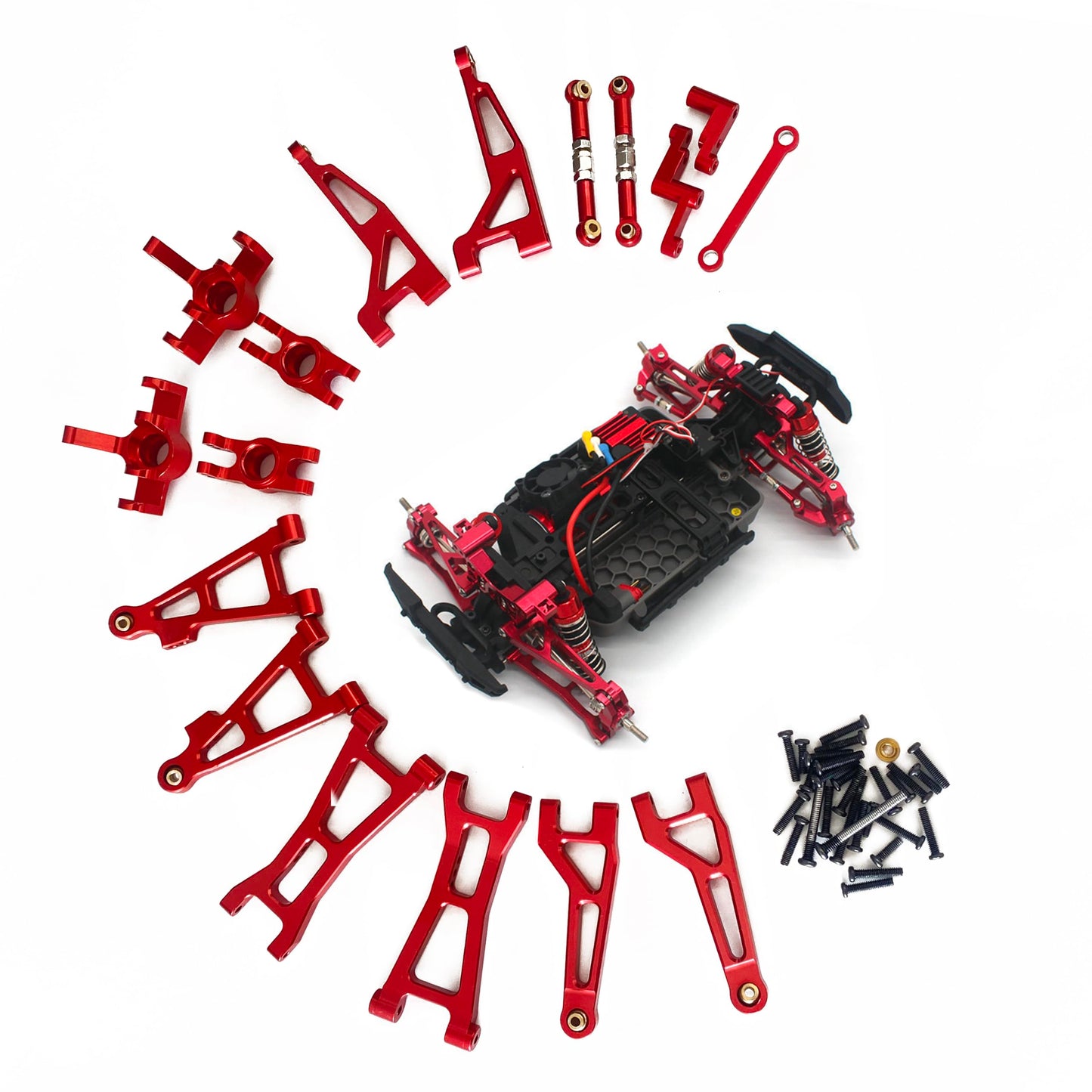 RWLZLB Compatible with Hyper GO RC Car Parts, 1/16 Metal Upgrade Aluminum Accessories, Red Replacement Parts kit for H16BM H16GT