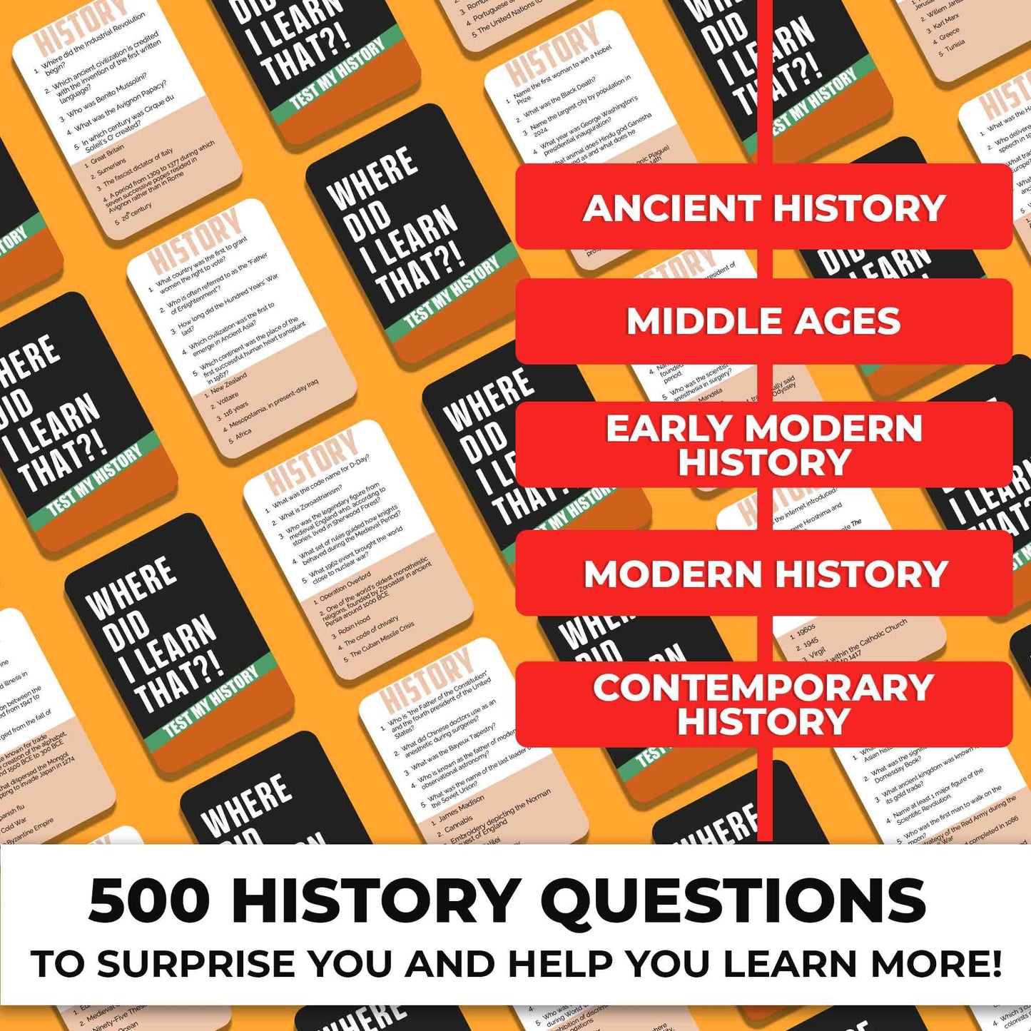 QUOKKA Trivia Card Game with 500 Questions in History - Trivia Games for mature-themeds  Teens  and Families - Trivia Cards with Answers - Great Board Games Trivia for Family Party and Game Night