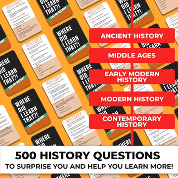 QUOKKA Trivia Card Game with 500 Questions in History - Trivia Games for mature-themeds  Teens  and Families - Trivia Cards with Answers - Great Board Games Trivia for Family Party and Game Night