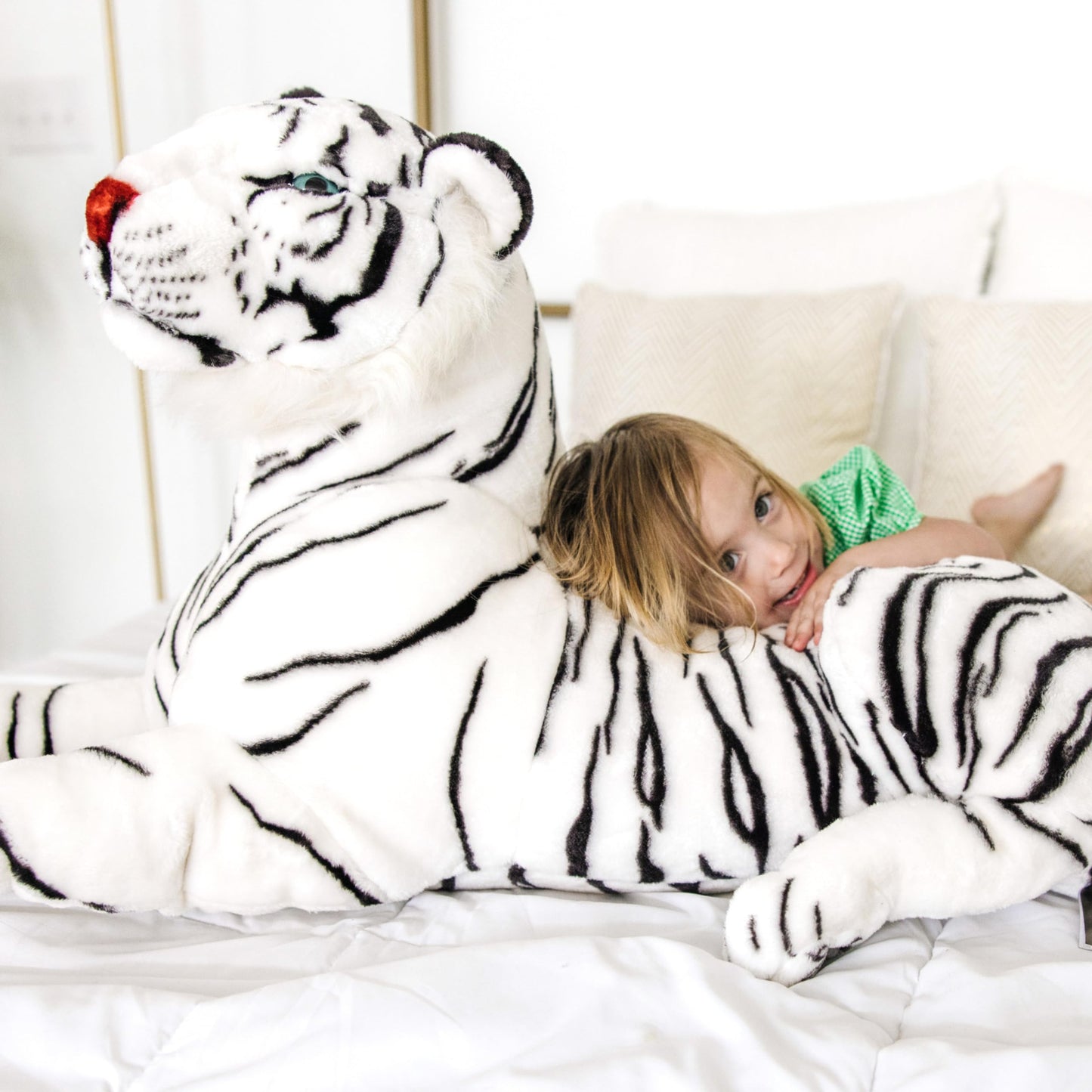 Melissa & Doug Giant Siberian White Tiger - Lifelike 5ft Plush Stuffed Animal for Ages 3+, Extra Large White Tiger Toy