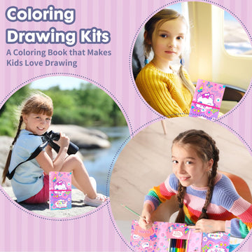 Cat Coloring Book Set With Coloring Pages & Colored Pencils, Art Supplies For Kids Ages 4-6-8, Arts Crafts Travel Coloring Kit For Girls 4 5 6 7 8 Year Old Birthday Gift