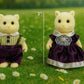 Oleoca Family Cream Cat Figures - Set Of 2 Collectible Flocked Mini Dolls With Removable Clothes, Miniature Dollhouse Pretend Pl