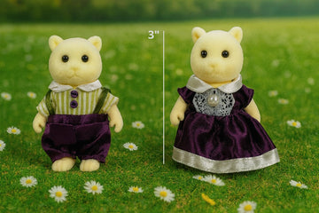 Oleoca Family Cream Cat Figures - Set Of 2 Collectible Flocked Mini Dolls With Removable Clothes, Miniature Dollhouse Pretend Pl