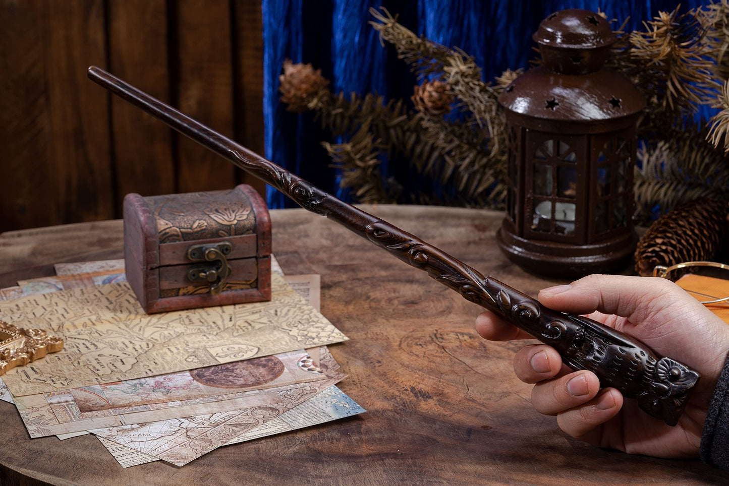 Handicraftviet Hand Carved Owl Wooden Magic Wand  Wizard Wands 15' for mature-themed and Child Great Gift for Halloween  Christmas and Birthday Party (Owl Wand)
