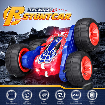 Tecnock Spider Remote Control Car for Kids, 2.4GHz RC Car with Type-C Easy Charging, 4WD Double Sided 360 Rotates and Flips RC S