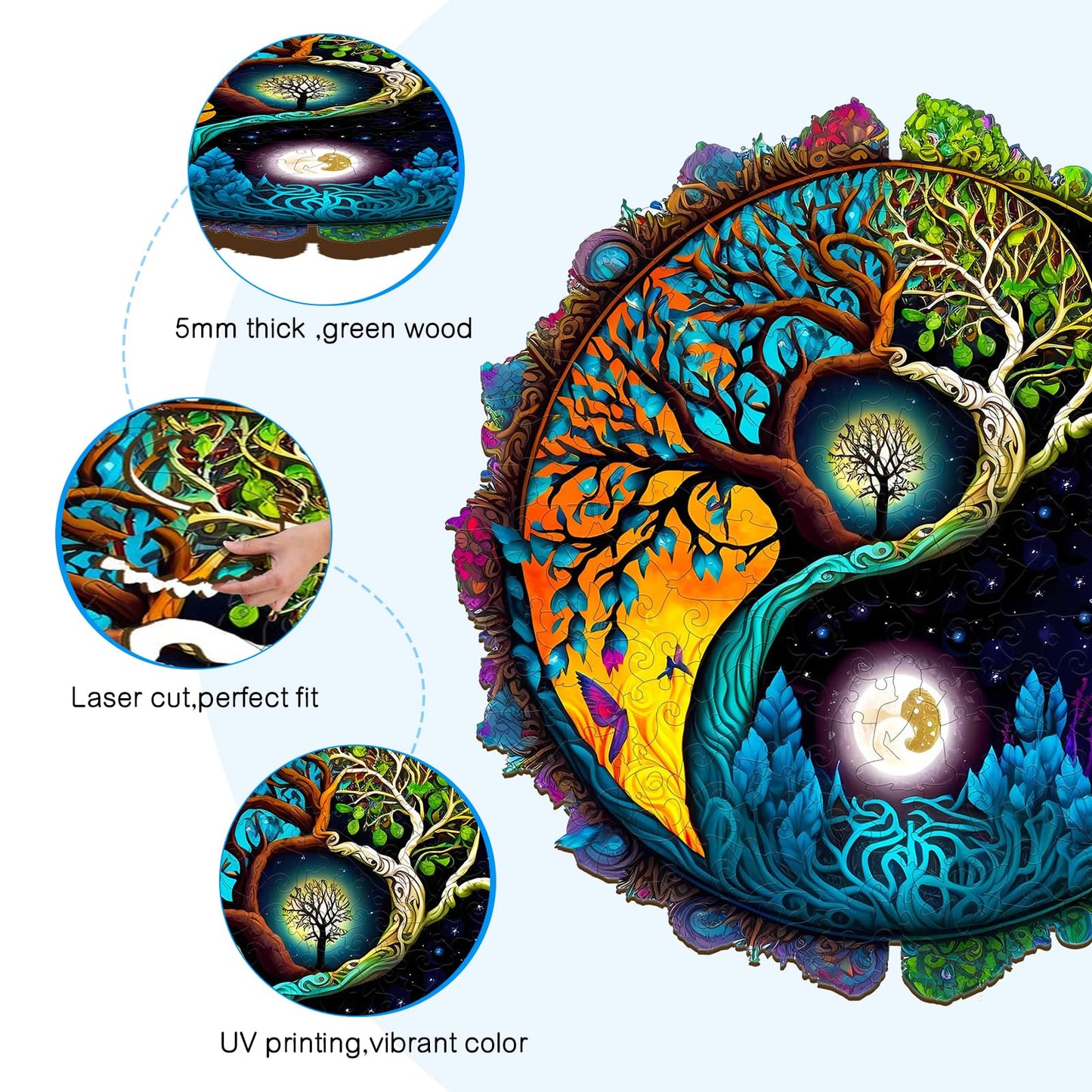 Aeekdook Wooden Puzzles for mature-themeds  Tree of Life Wooden Jigsaw Puzzles for mature-themeds  Wood Puzzles mature-themed  Unique Shape Wood Cut Puzzles  Birthday Gifts for Family Friend (L-13.3 * 13.3in-300 pcs)
