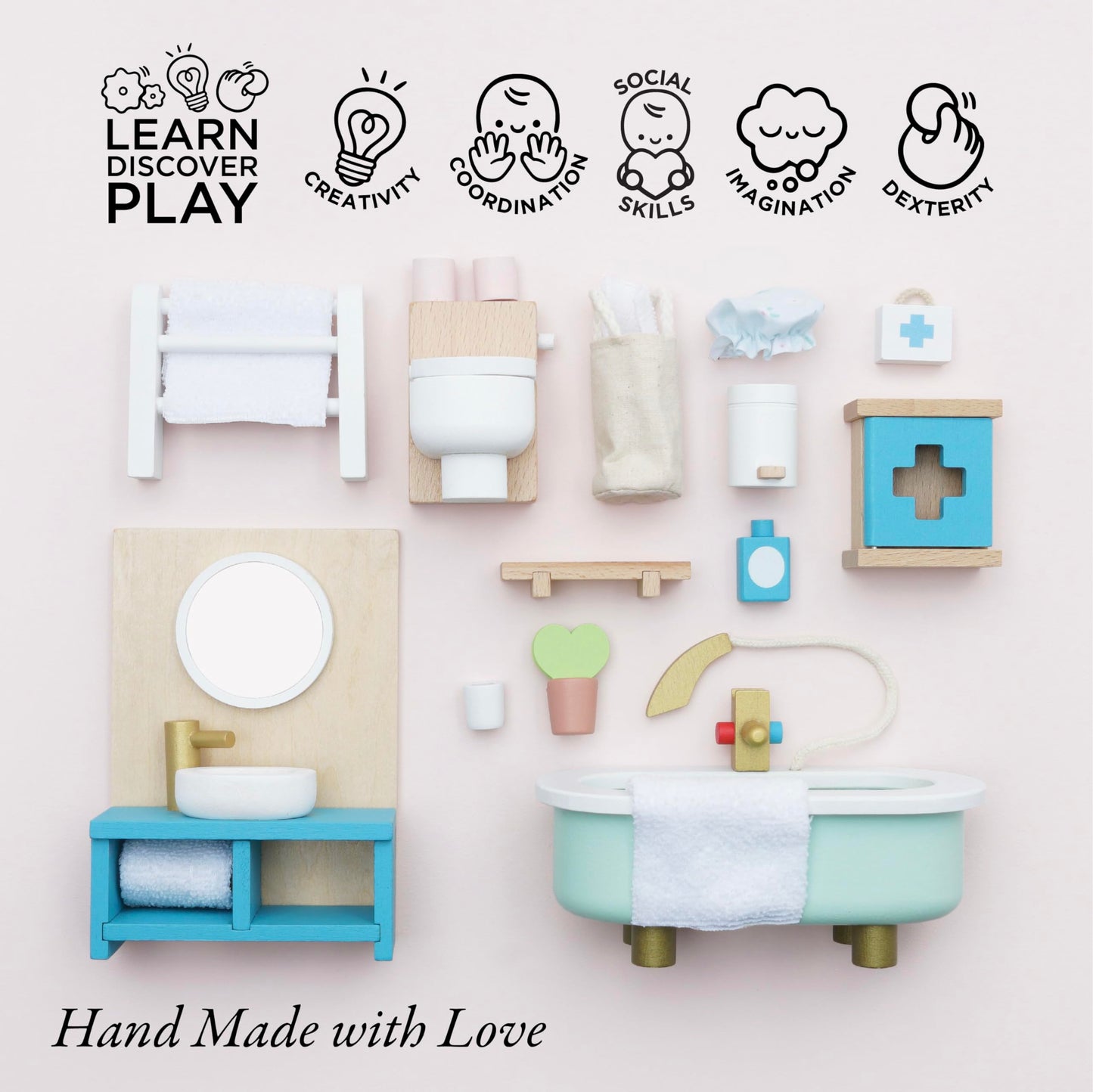 Le Toy Van - Daisylane Bathroom Premium Wooden Toys Dolls House Accessories |Playset For Doll House | Girls Dolls House Furniture Sets - Suitable For Ages 3+
