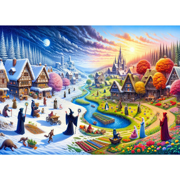 Jigsaw Puzzles For Adults 1000 Piece Puzzle For Adults 1000 Pieces Puzzle 1000 Pieces-Enchanted Villages In Different Seasons
