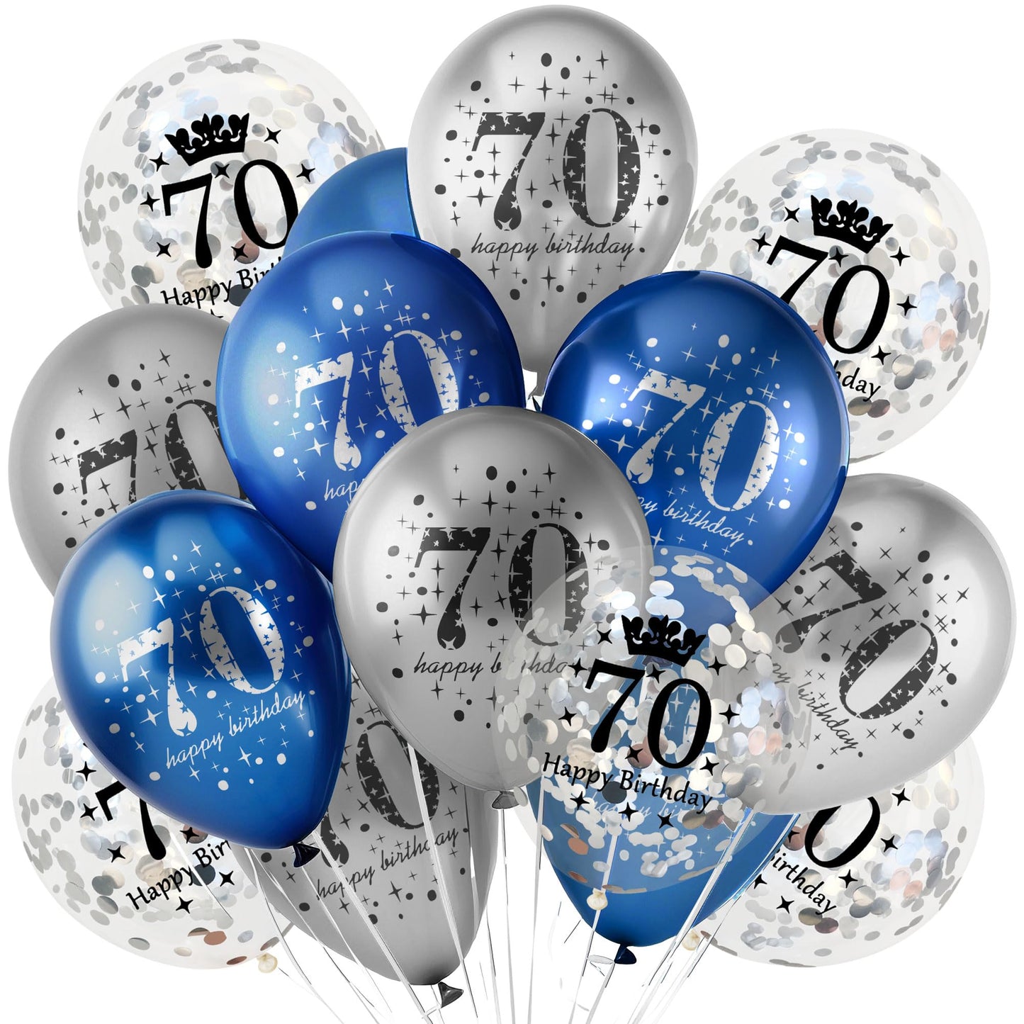 UniBirthLon 18Pcs Navy Blue Silver 70th Birthday Balloons Decorations for Men Women, Confetti Latex Balloons for 70th Anniversary Party Decor