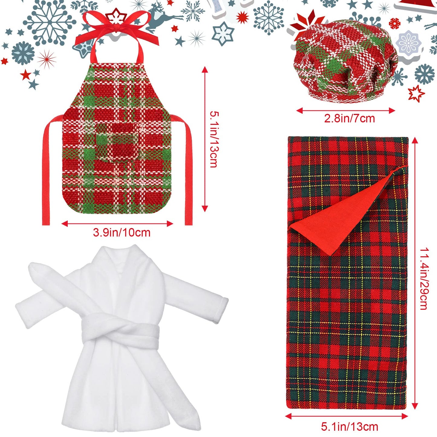 4 Pieces Christmas Elf Doll Accessories Set Santa Clothing Include Elf Sleeping Bag,Bathrobe, Apron And Cap, Christmas Elf Doll Sleeping Bag Set For Elf Doll Clothes Kit(Plaid Style)
