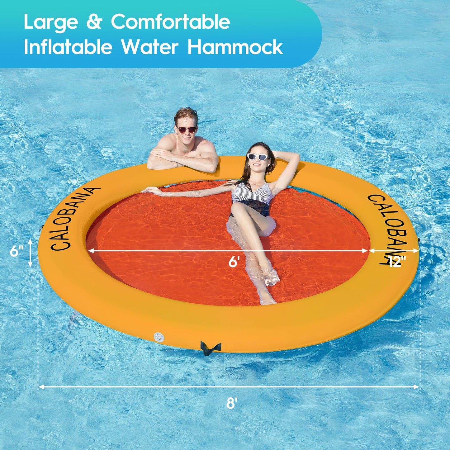 Calobana 8Ft Heavy Duty Floating Ring, Round Inflatable Dock Water Hammock River Floats Lake Raft Island Platform For Adults Par