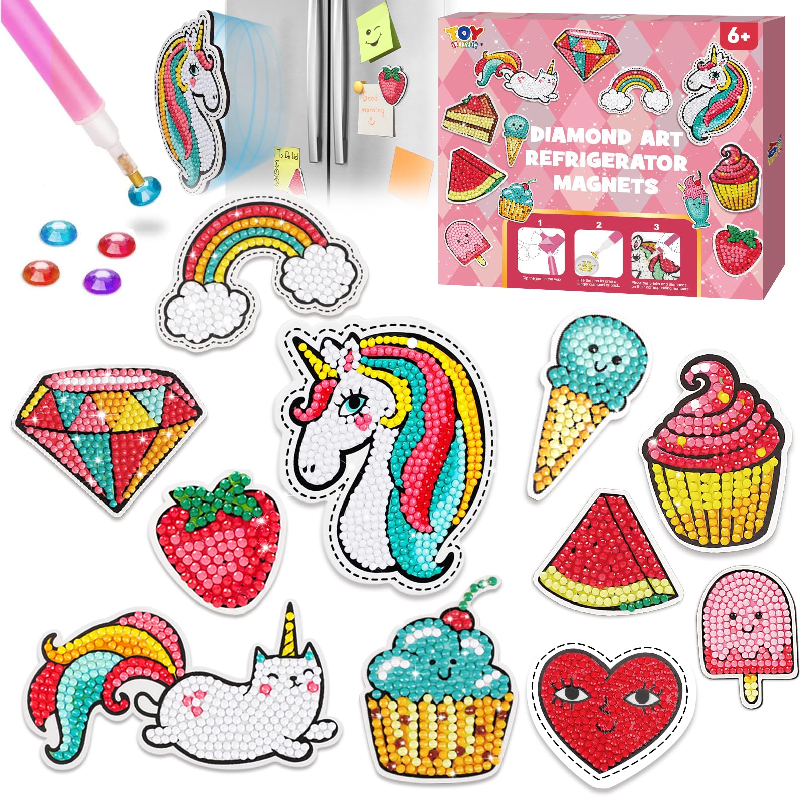 TOY Life Diamond Kits Magnets Diamond Gems Kits for Kids Valentine Day Gifts Diamond Art for Kids Arts and Crafts for Girls Ages