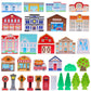 SainSmart Jr. 30 Pcs Wooden Town Play Set, Wooden Train Accessories, Community Helpers Toys for Preschool Learning | Includes Bu