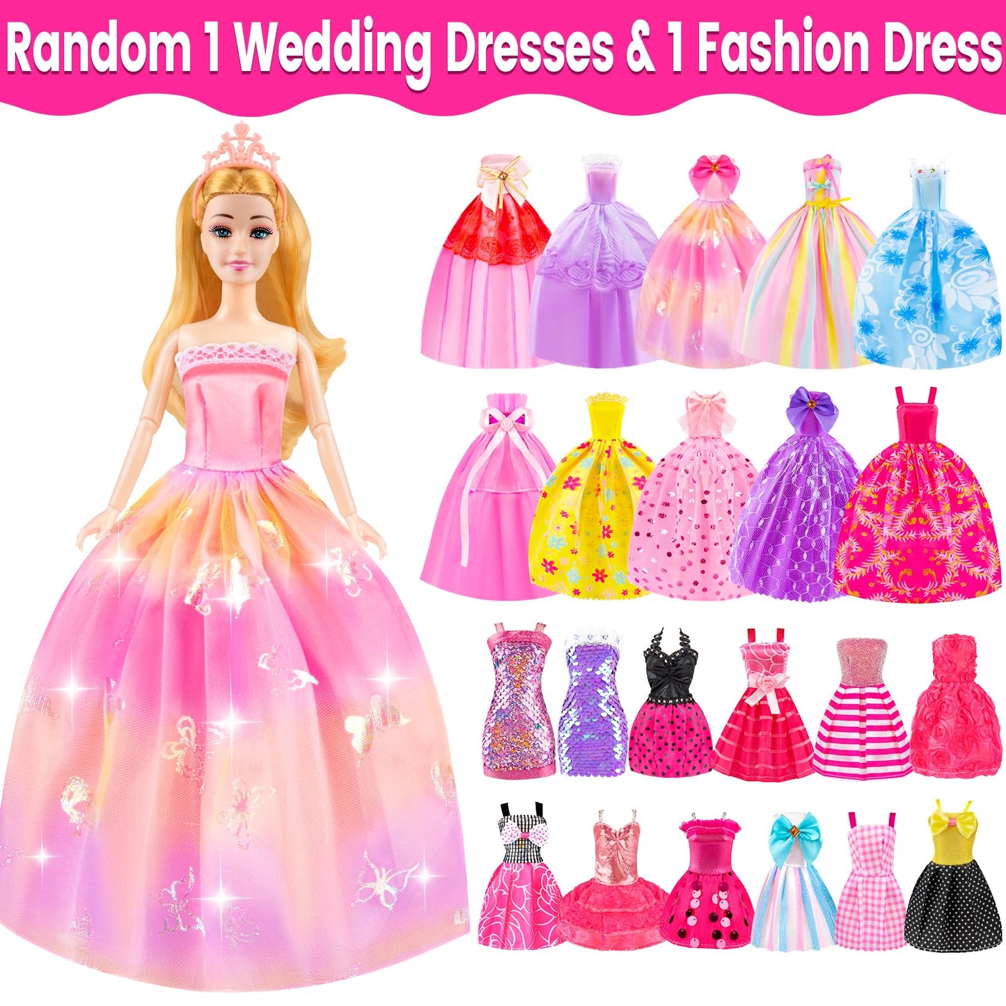 76 Pcs Doll & Convertible Car Playset,Included 11.5 In Doll,Doll Car,Princess Dresses,Fashion Dresses,Casual Clothing,Swimsuits,