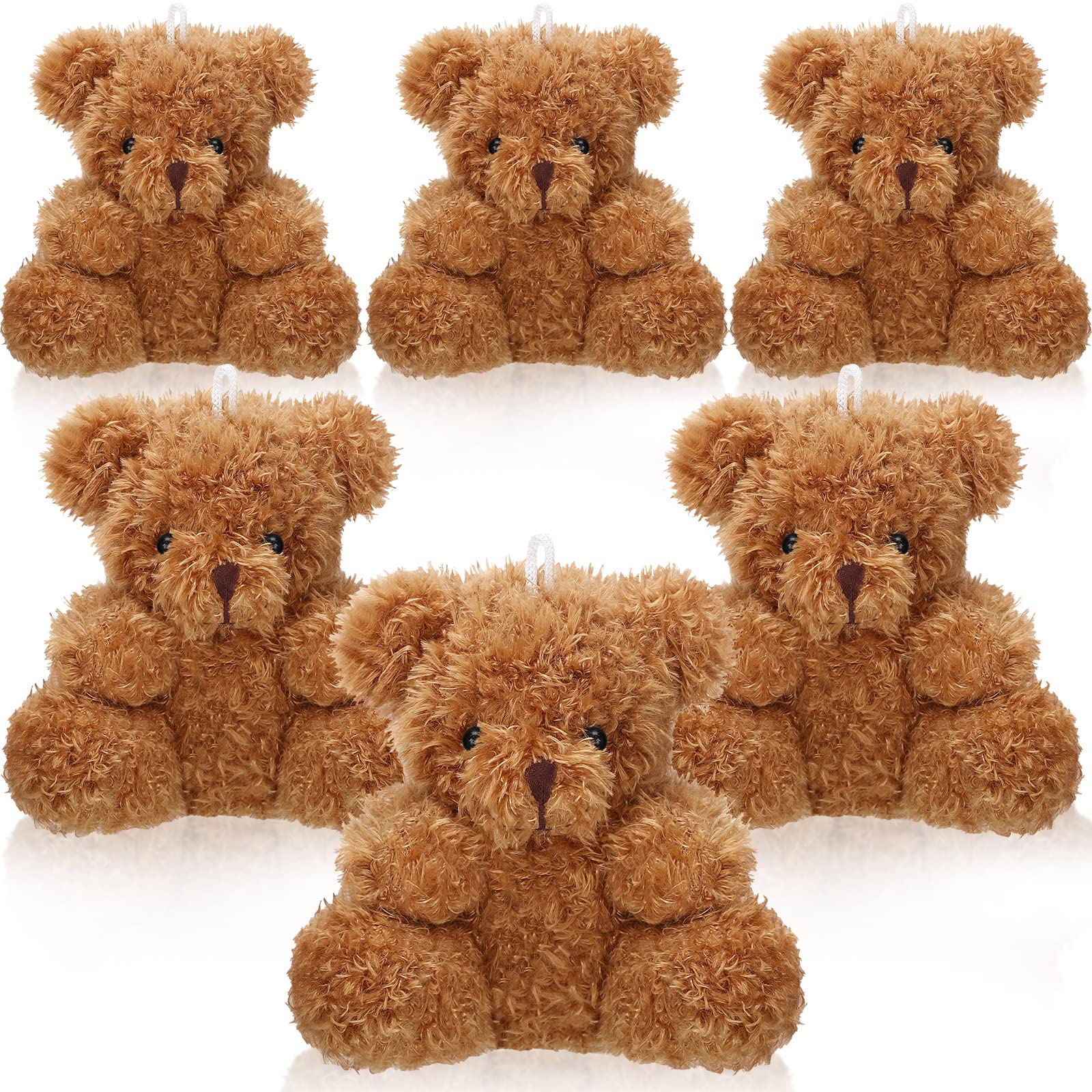 6 Pieces Mini Bear Plush Stuffed 4 Inch Small Bear Bulk Animal Toys For Baby Shower Party Favors Tiny Soft Bear Doll Gifts For Graduation Keychain Bag Charm Supplies (Brown)