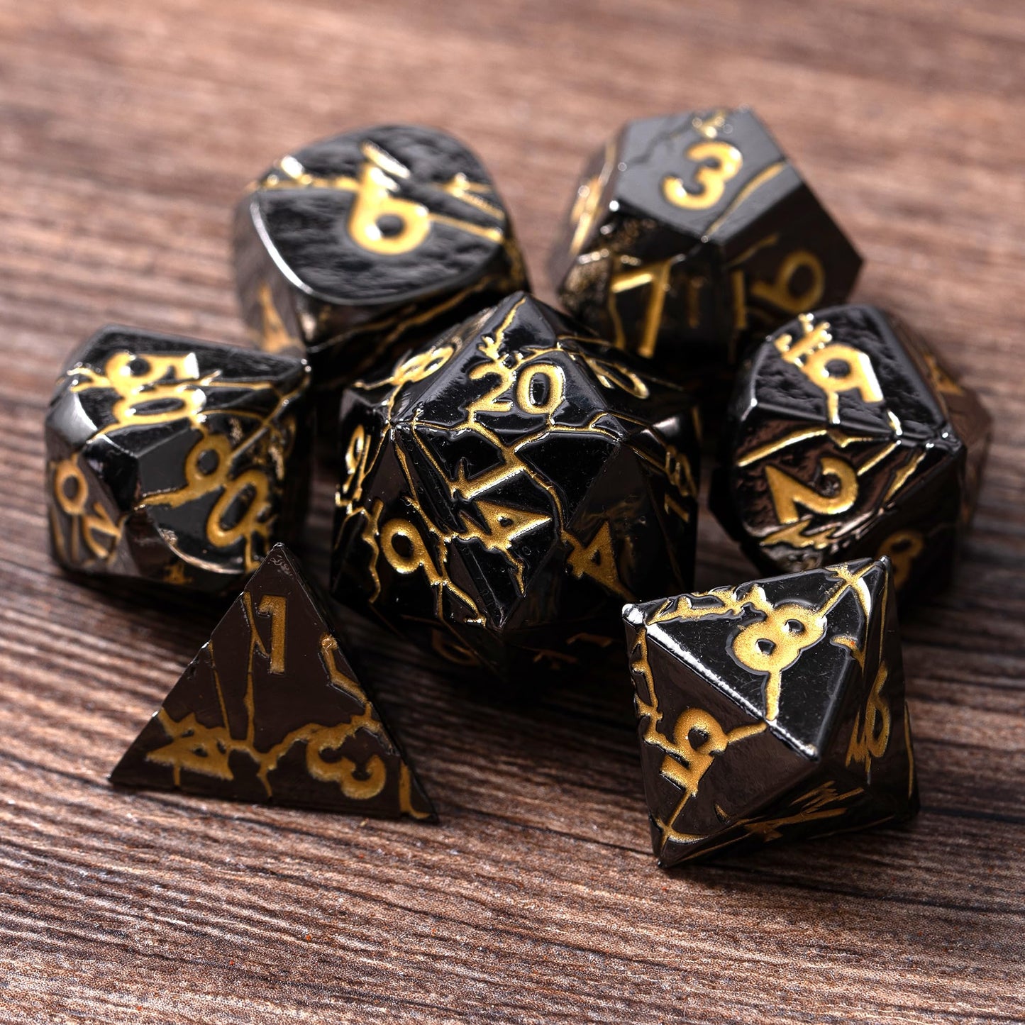 DND Metal Dice - Cracked Lightning Metal Dice - Polyhedral Dice Set for RPG D&D Dice with Cracks - Beautifully Detailed Dungeons