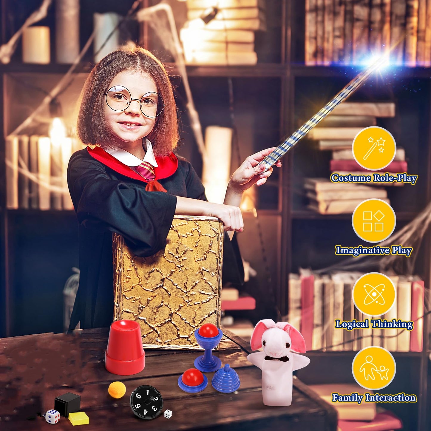 Skirfy Magic Tricks-Magic Kit for Kids Age 6-8 Magic Set with Magician Costume Magic Wand  for Kids Boys Girls Ages 6 7 8 9 10 11 12