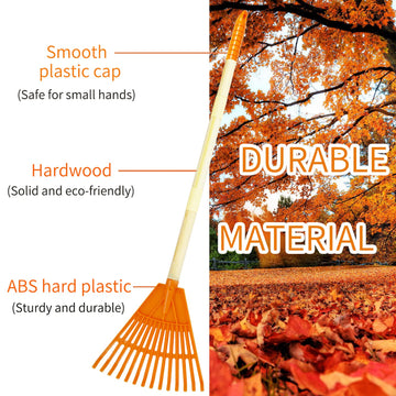 Pomiku Kids Rakes, 4 Pieces 31'' Heavy Duty Lawn Rakes For Leaves, Child Size Plastic Rakes With Wooden Handle, Gardening Tools