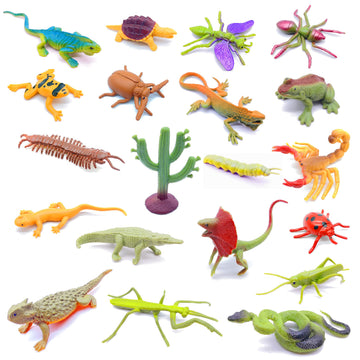 Guaishou 20pcs Realistic Bugs Plastic Insects Animals Figures Toys Contains Ladybugs Caterpillars Beetles Mantises Scorpions Liz