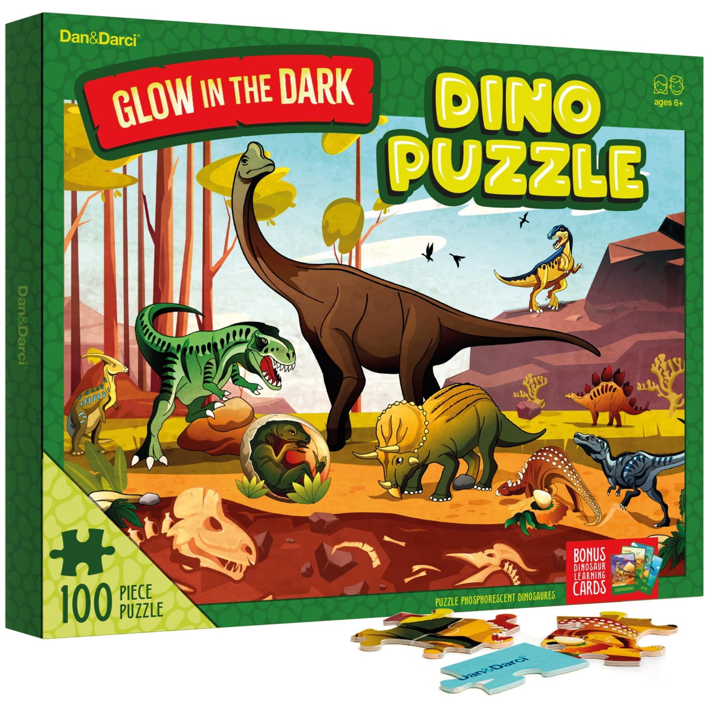 Glow In The Dark 100 Piece Dinosaur Puzzle For Kids - Dinosaurs Jigsaw Puzzles Toys For Boys & Girls Ages 6-8 - Christmas Birthday Gifts For Age 6 7 8 Year Old Toddler Boy Girl Gift - Dino Toy