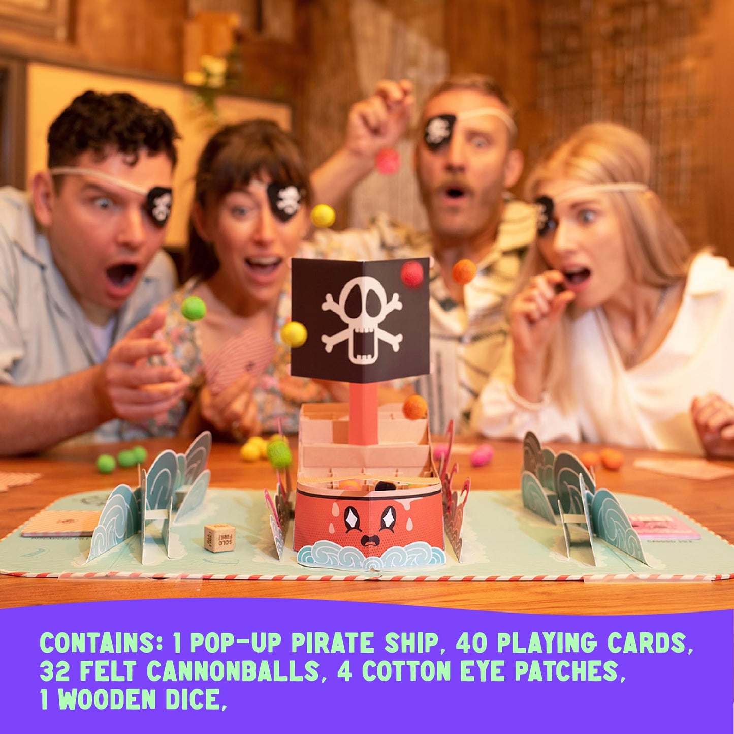 MCMILLER ENTERTAINMENT Fire In The Hole - Plastic-Free Pirate Party Game for 2-4 Players, Ages 7+, Multicolor Cardboard Fun