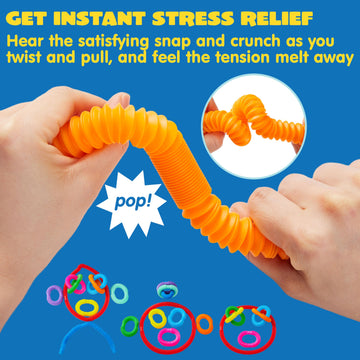 Joyin 18 Pack Pop Tubes, Sensory Toys（Small） Fidget Tubes Party Favors - 9 Colors, Connectable And Extendable For Stress Relief - Perfect For Party, Classroom Exchange, School Reward