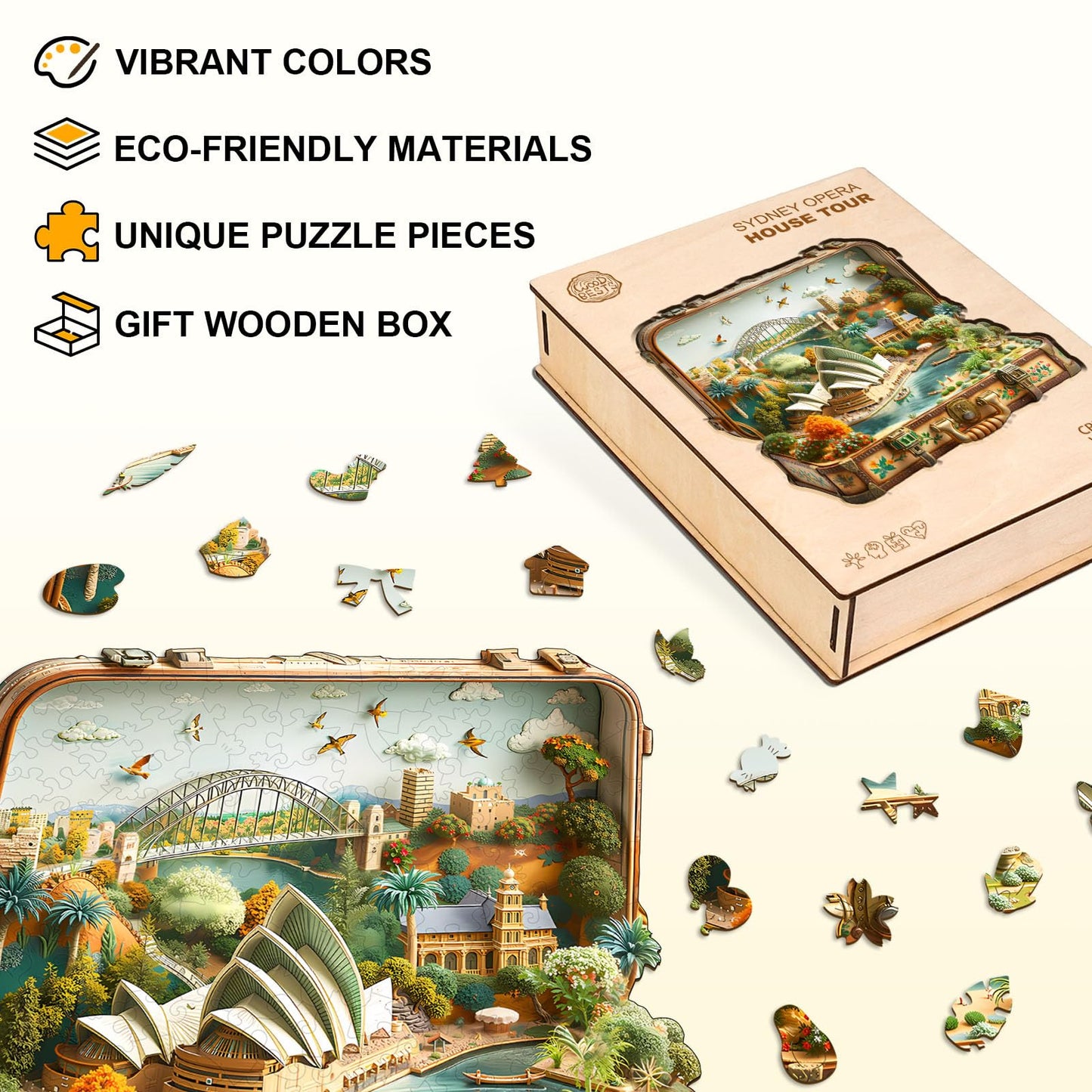 Jigfoxy Wooden Puzzles for mature-themeds  Sydney Opera House Tour Wood Puzzles mature-themed  Unique Animal Shape Wooden Jigsaw Puzzles for mature-themeds  Birthday Gifts for Puzzle Lovers  Family (M-11.4 * 11.2in-190p)