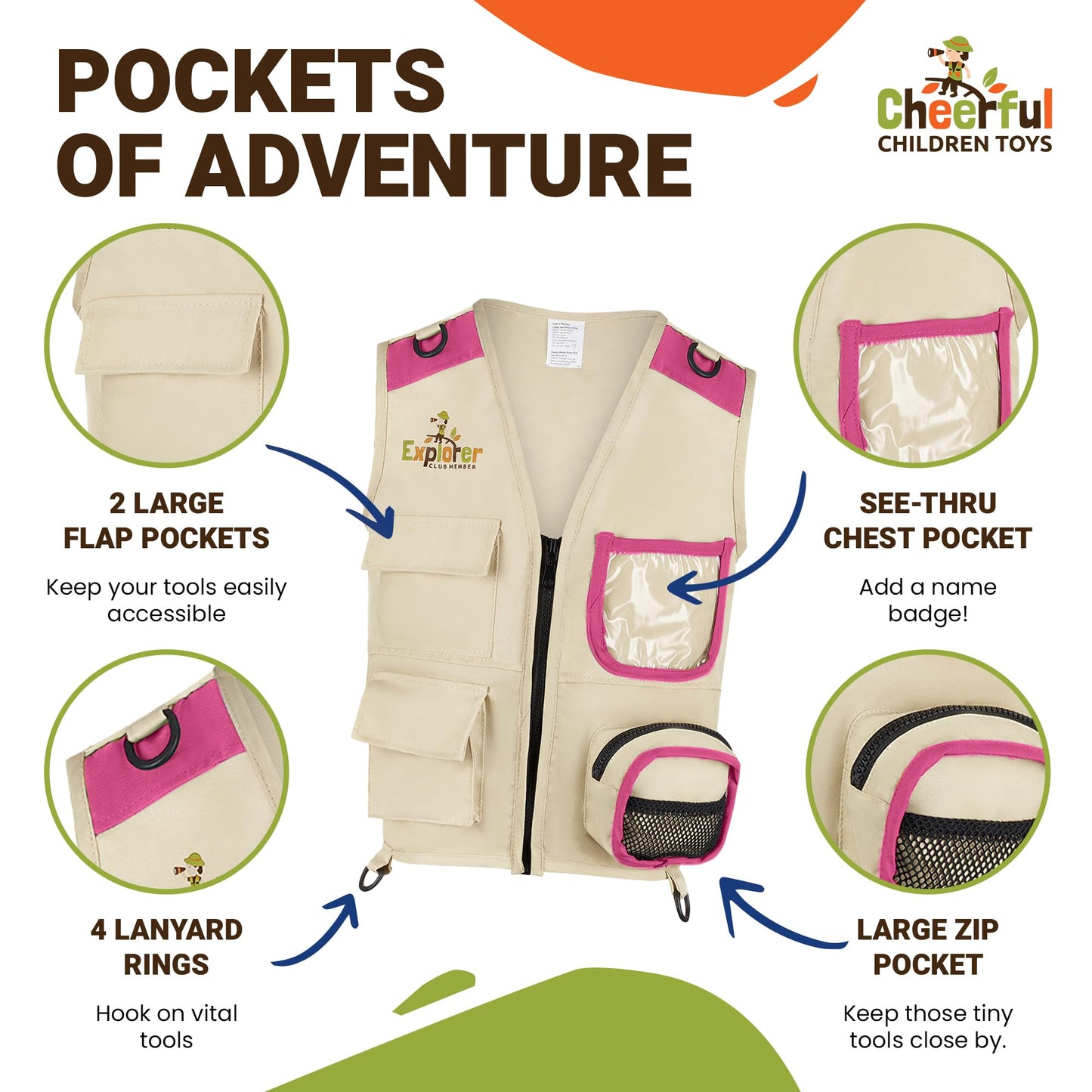 Cheerful Children Toys enhanced Quality Bug Catching Kit - 19 Pcs Kids Explorer Kit - 4-6 Kids Adventure Kit Include Safari Vest  Hat & Extra Sturdy Accessories - Ideal Educational Gift - Learn & Play