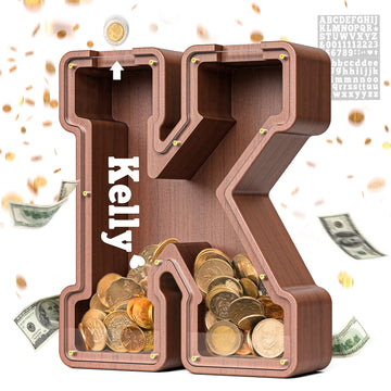 Summidate Wooden Letter Piggy Bank  Extra Thick Large Capacity Piggy Bank for Kids Boys Girls Toddler  Alphabet K Money Bank| Coin Box Birthday  Christmas  Festival