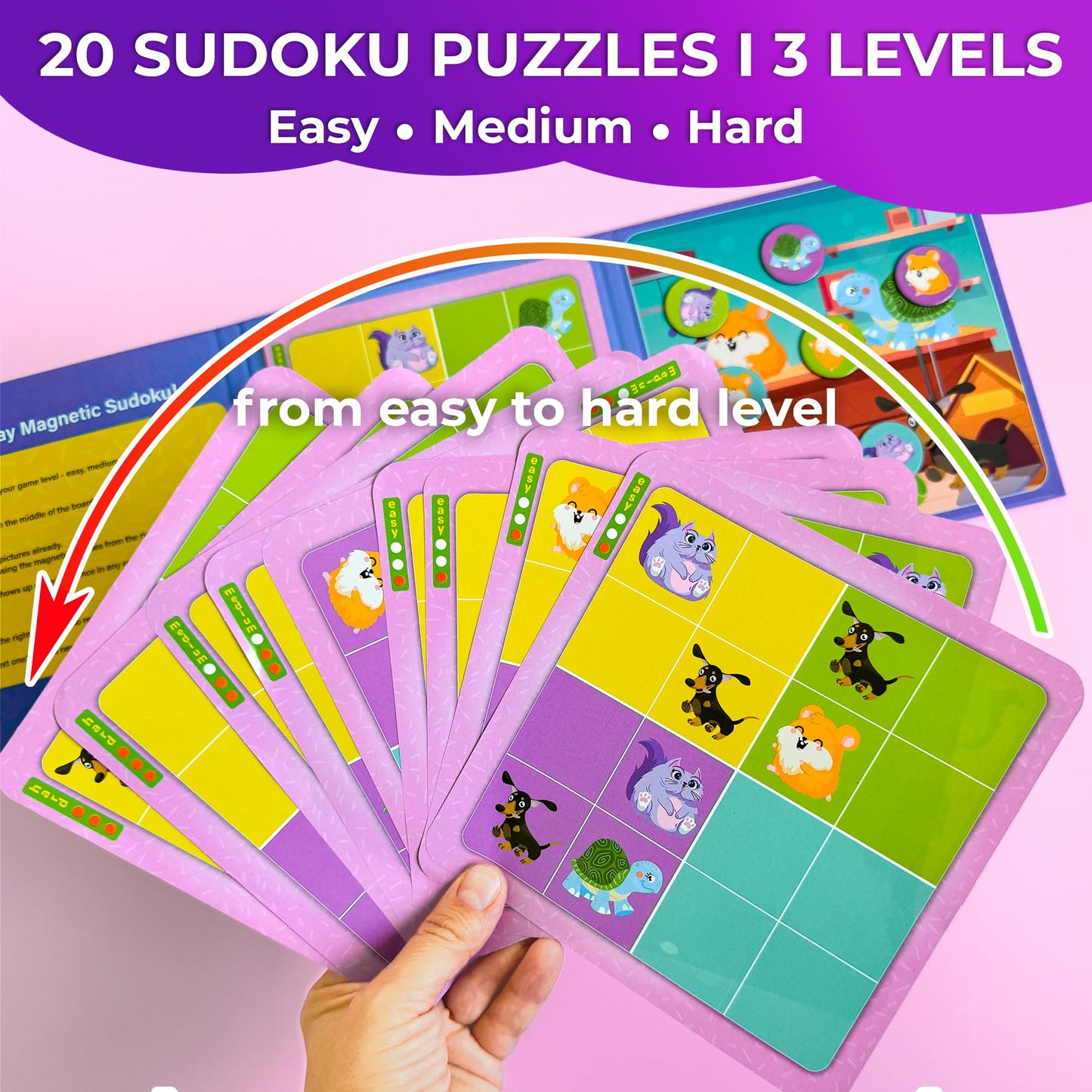 Quokka Magnetic Sudoku Toddler Puzzles Ages 2-4 - 20 Pieces Puzzles For Kids Ages 4-6 - Puzzle For Kids Ages 3-5 Sudoku Book With 3 Levels: Easy, Medium, Hard - Educational Portable Travel Game