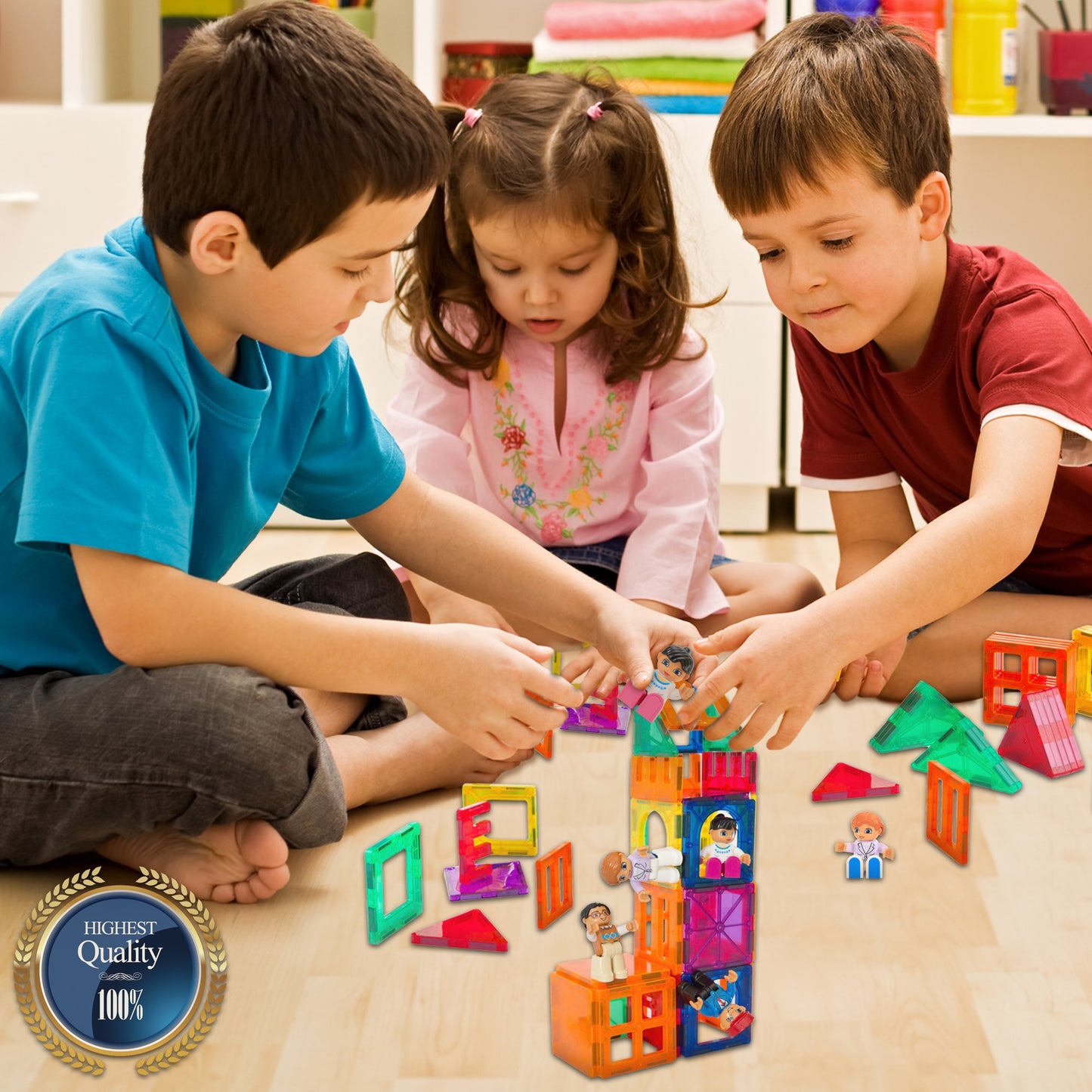 Magnetic Figures Set Of 4-Toddlers Community Action Toy People, Magnetic Tiles Expansion Pack For Boys And Girls - Educational S