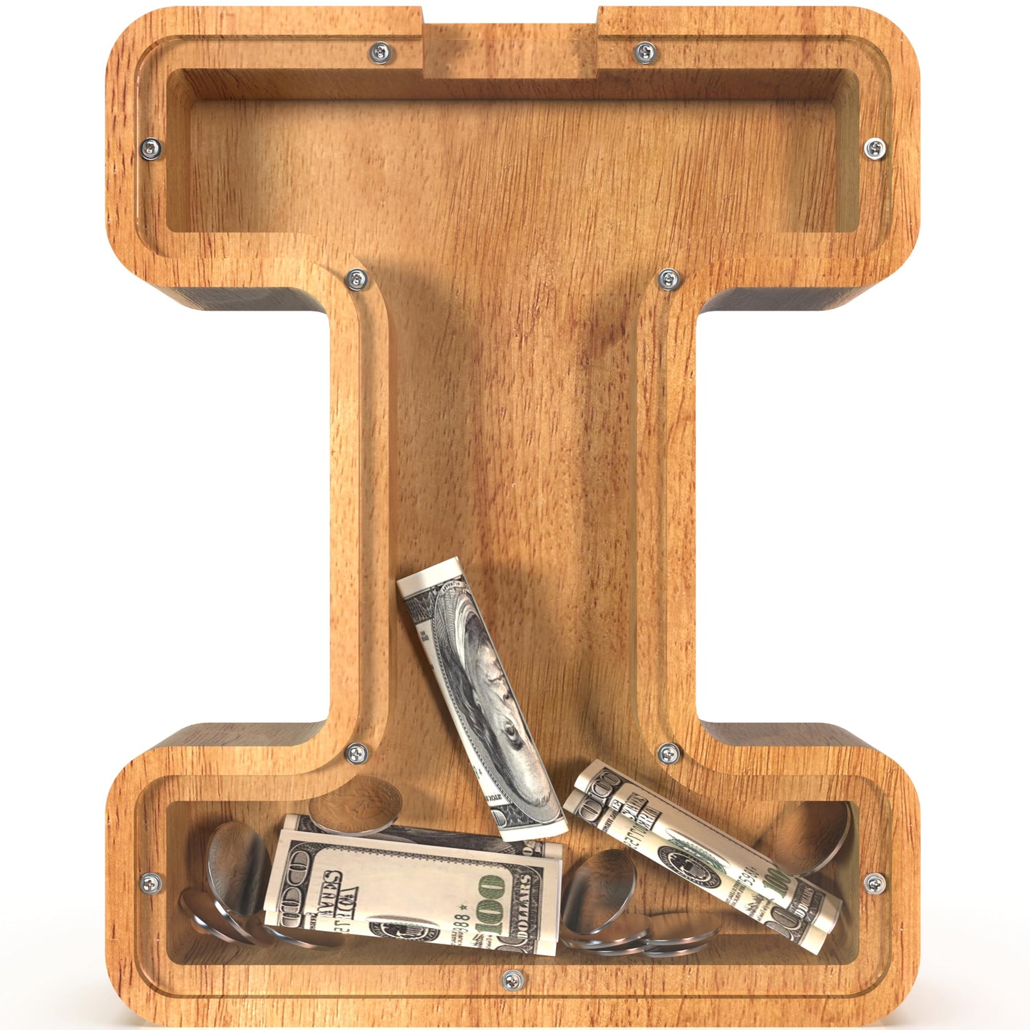 Sulevalt 12  Extra Large Wooden Letter Piggy Banks - Piggy Banks for Boys Girls Kids  Alphabet Money Banks with Initial I - Coin Banknote Bank Birthday/Christmas for Kids