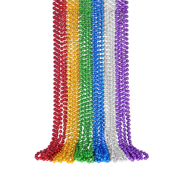 YAXINRUI 24pcs Mardi Gras Beads Necklaces, Metallic Beads Necklaces for Mardi Gras Party, Christmas Party, St. Patrick's Day, Me