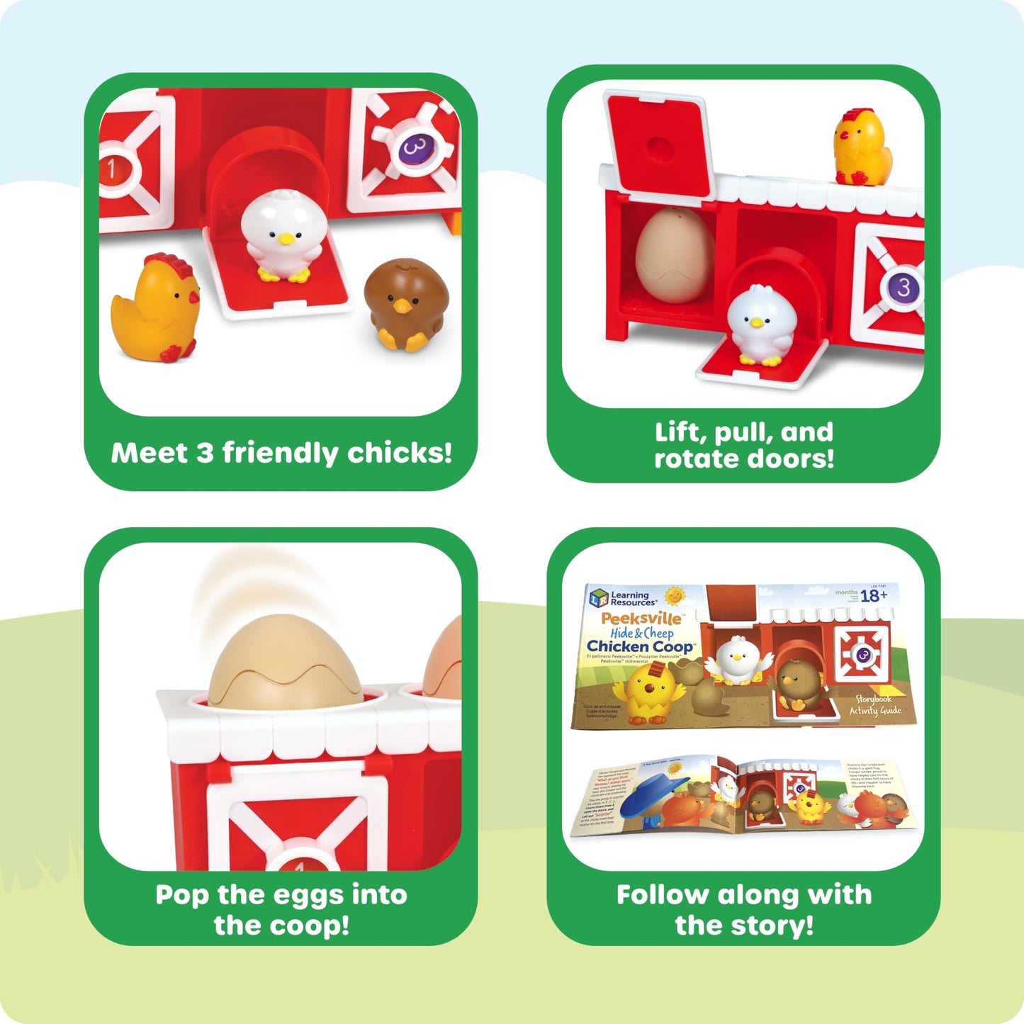 Learning Resources Peeksville Hide & Cheep Chicken Coop, Farm Toys, Barn Toys, Toddler Learning Toys, Kids Easter Gifts, Ages 18