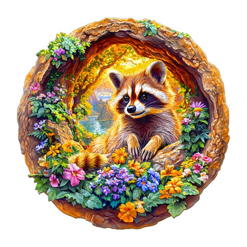 Wooden Puzzles For Adults - Raccoon On Vacation Wooden Jigsaw Puzzle - Unique Animal Shaped Wood Puzzles Adult - Creative Birthd