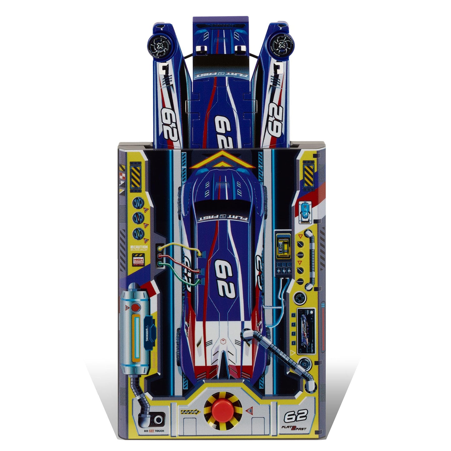FLAT 2 FAST Blue 62 Card Racer - Pocket-Sized Racecar Toy for Ages 5+ | Load, Launch, Race | Medium Size