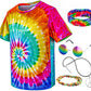 Kids Hippie Costume For Boys Girls 60S 70S T-Shirt 5Pcs Set For Halloween Party 5-6T Multicolor