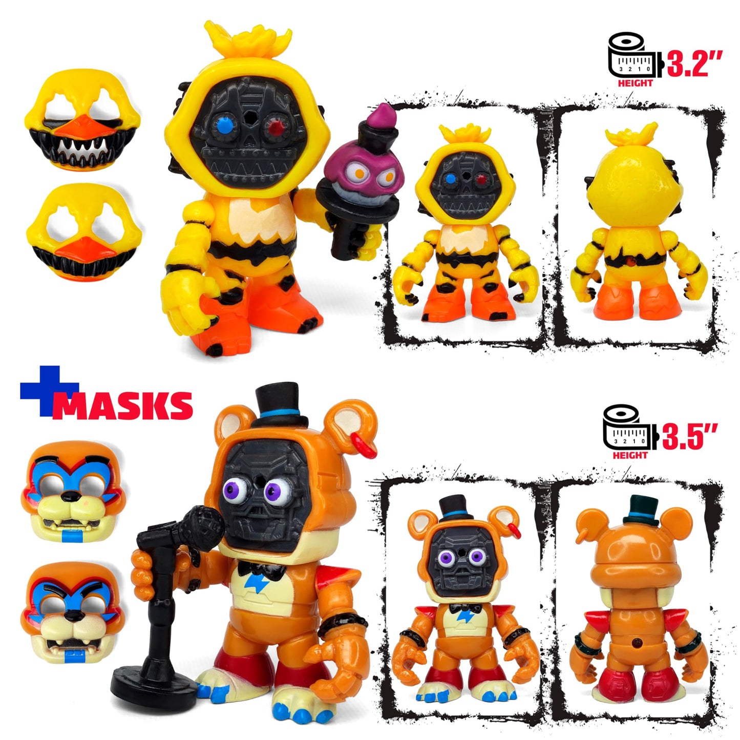 Set 12 Pcs Inspired By Game Five Night At Freddys Toys | Mini Figures With Masks | Fnaf Action Figure [Rockstar Bonnie, Montgomery Gator, Chica, Human Security, Radioactive Foxy Etc.]
