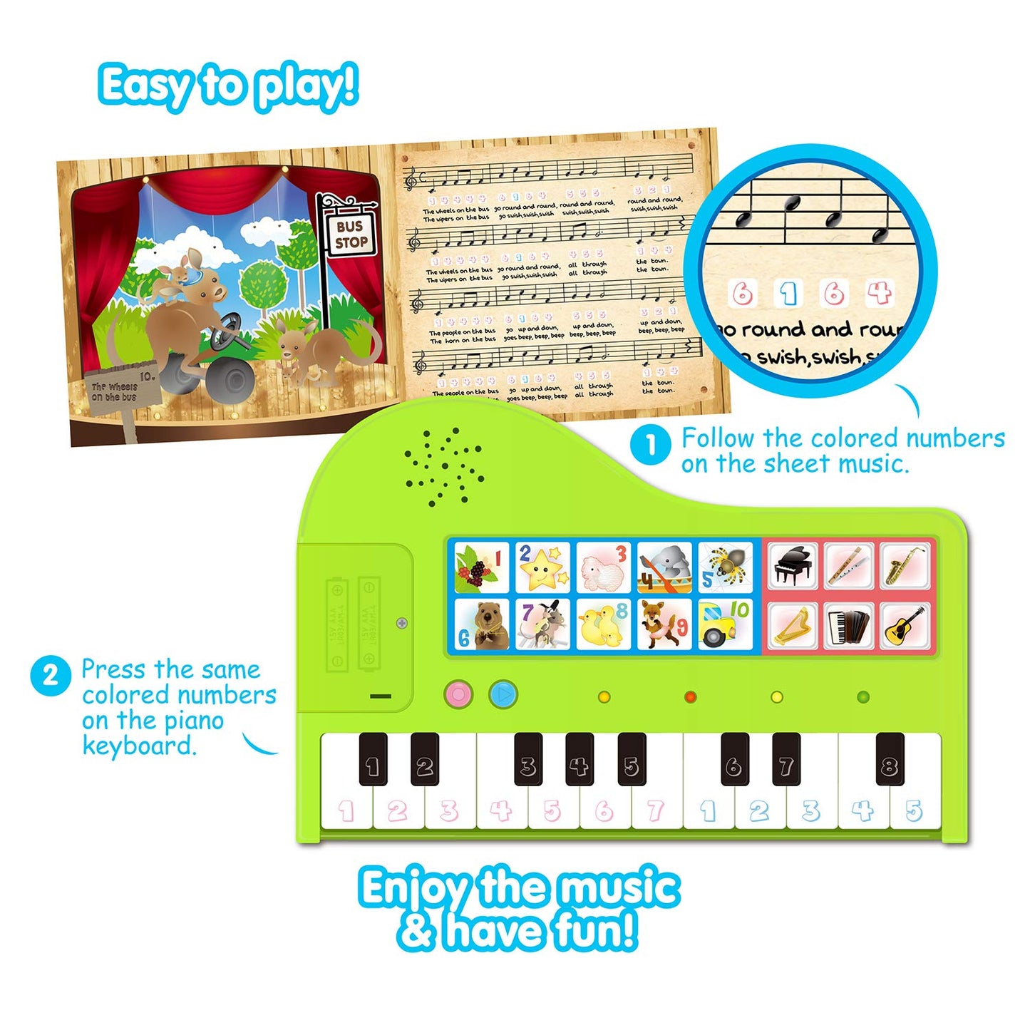 BEST LEARNING My First Piano Book - Educational Musical Toy for Toddlers, Ages 3-5, Plastic, Model 9201, White/Black/Silver