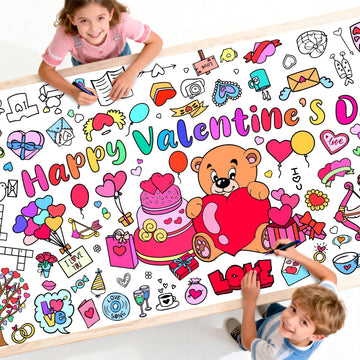 Diltik Valentines Day Giant Coloring Poster/Tablecloth 30 x 72 Inch Paper Coloring Banner, Happy Valentines Day Activity Poster 