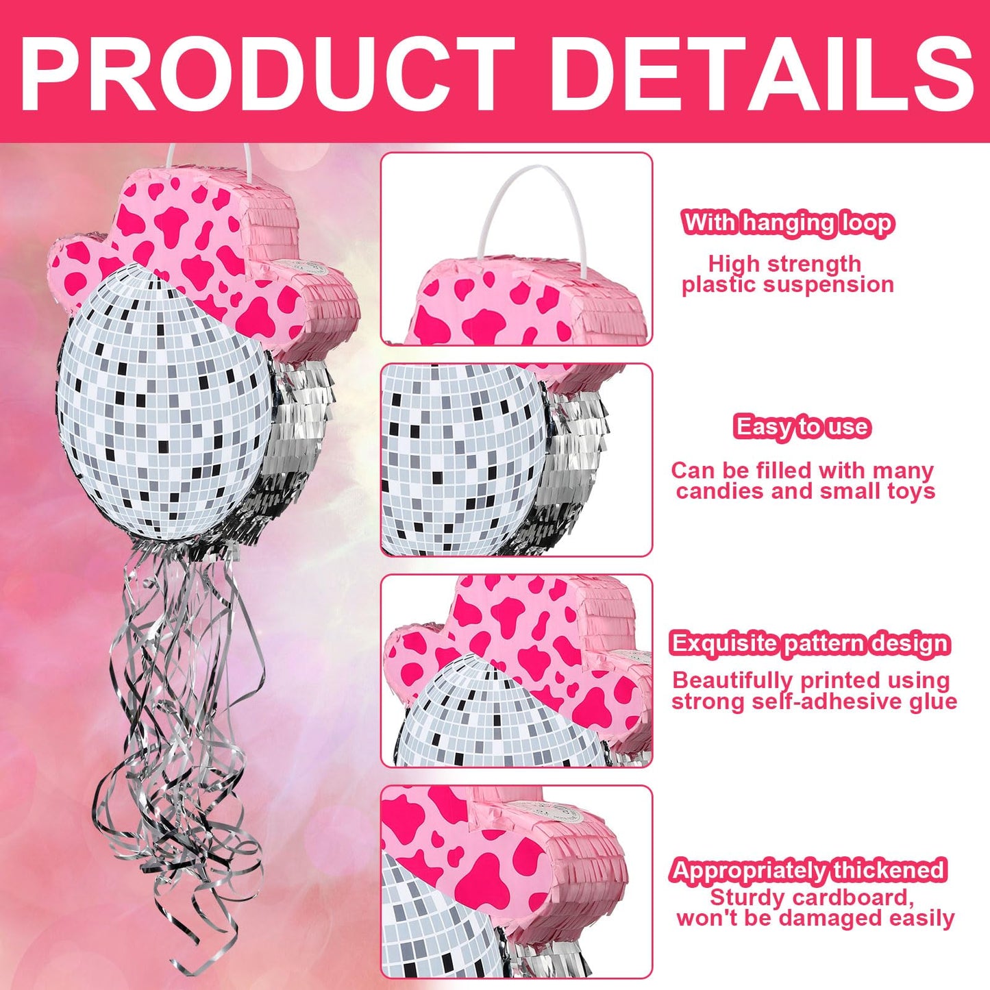 Sratte Disco Ball Piata Cute Hat Disco Ball Party Supplies Piata with Blindfold and Bat Party Decorations for Birthday Party Fie