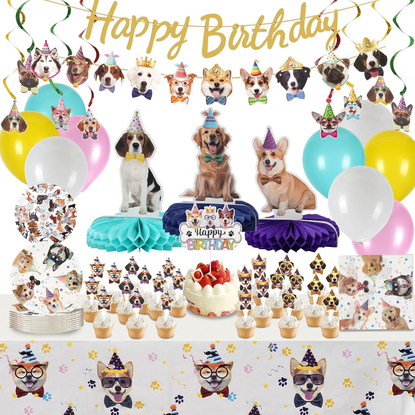 QILICJHZ 165Pcs Dog Birthday Decoration,Dog Party Decorations Serves 20,Puppy Birthday Decorations,Puppy Party Decorations with 