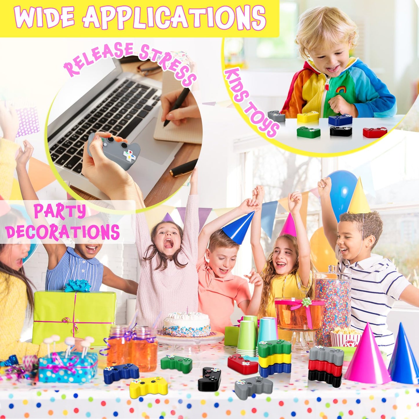 Wettarn 24 Pcs Video Game Party Favors Gamer Video Game Controller Shaped Stress Toys Birthday Party Favors Classic Sensory Fidget Gamer Stress Toys for Kids mature-themed