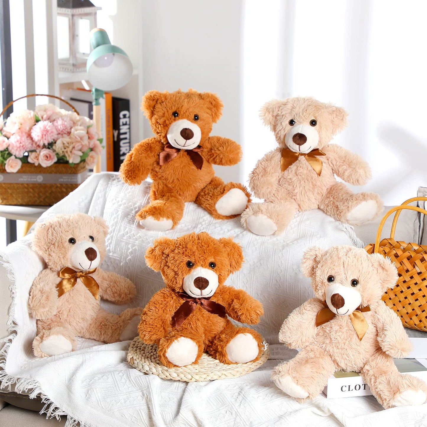 Zomiboo 7 Packs 14 Inch Plush Bear Stuffed Animals Plush Valentine Day Gift Soft Cute Stuffed Dolls Birthday Party Decorations(White, Brown)