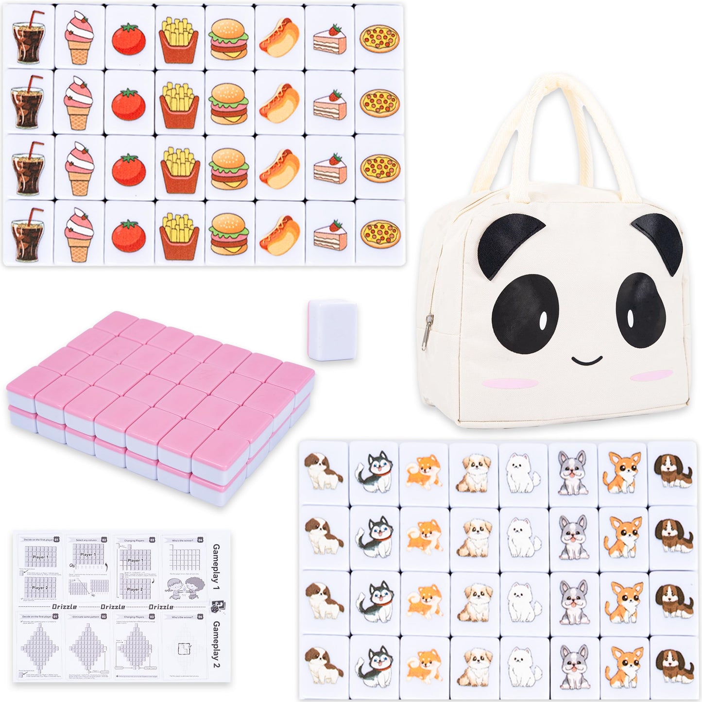 Drizzle 65 Tiles Seaside Escape Game Blocks 30Mm - Instruction Manual Panda Bag - Mahjong Tile Game Sets