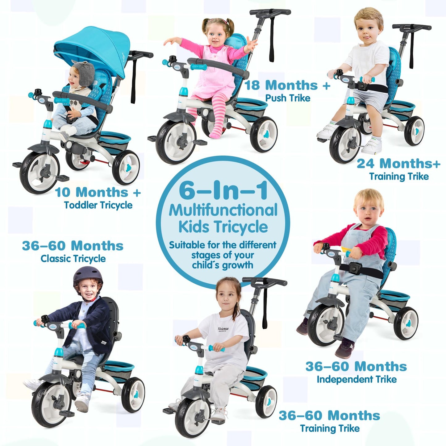 Costzon Tricycle For Toddlers, 4 In 1 Trike W/Parent Handle, Adjustable Canopy, Storage, Safety Harness & Wheel Brakes, Baby Pus