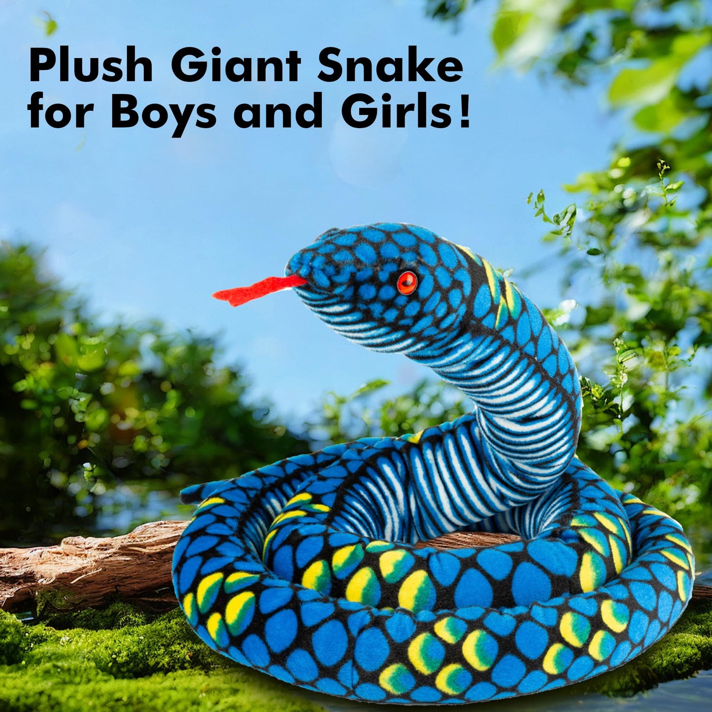 Kesehatan Plush Giant Snake, Realistic Stuffed Animal, Red Eyes Toy Gifts For Boys And Girls 110 Inches
