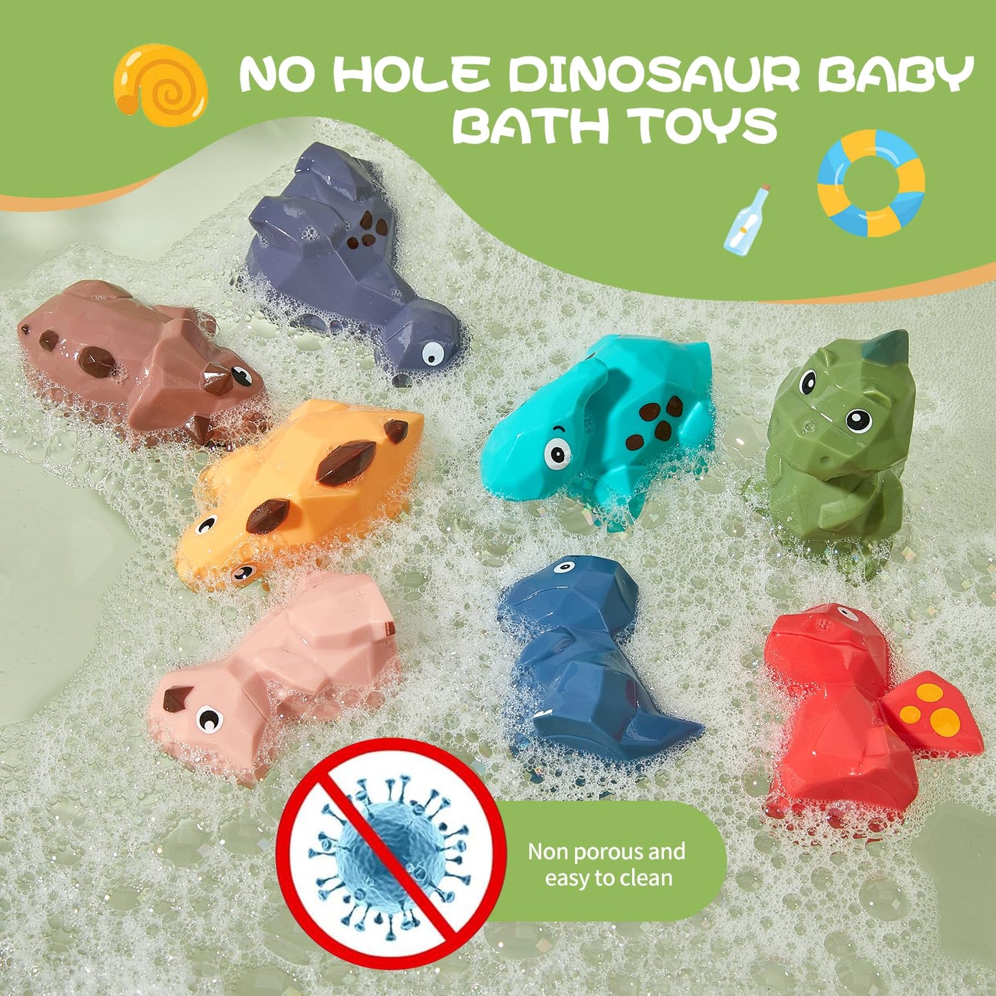 Mold Free Bath Toys For Babies 6-12 Months 8 Pack No Holes Dinosaur Bath Toys For Kids Ages 1-3 Safe And Non Toxic Bathtub Pool Floating Toys Christmas Baby Gifts