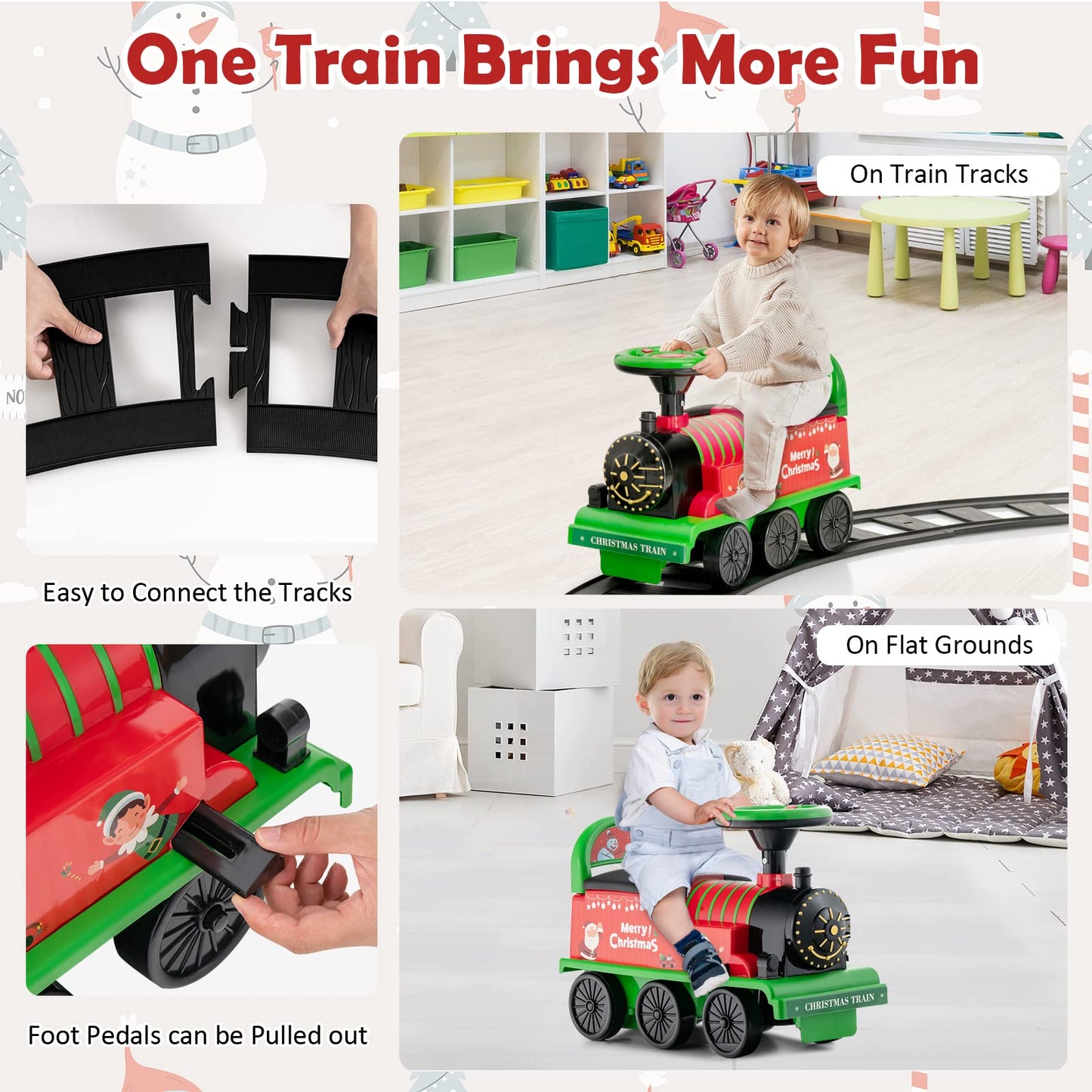 Honey Joy Ride On Train With Tracks, 6V Battery Powered Electric Ride On Toy For Kids, 16 Pcs Tracks, Flashing Lights & Music, Storage Seat, Playable Without Tracks, Gift For Boys Girls (Green)