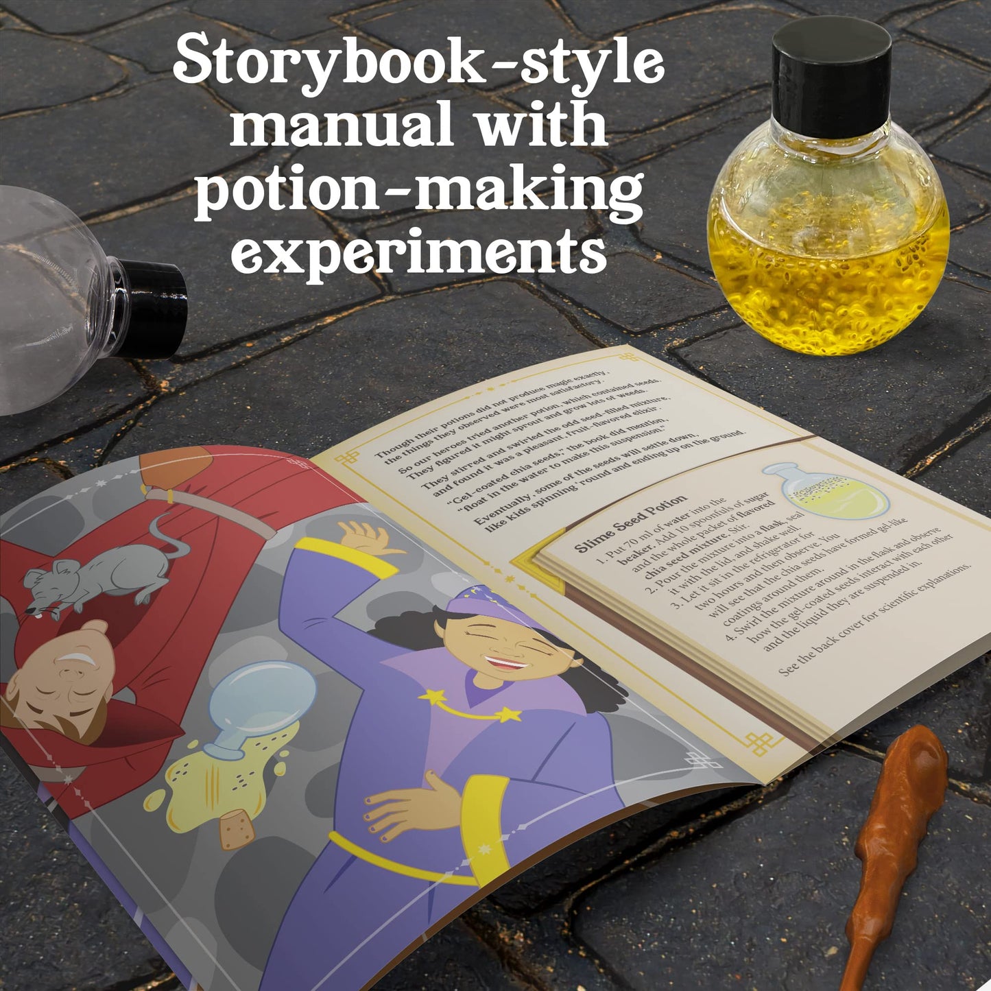 Tasty Labs Wizard Potion Science Kit - Make 5 Magical Potions, Chemistry Experiments Safe To Drink, Includes Cauldron & Wand - Study Reactions, Polymers & More